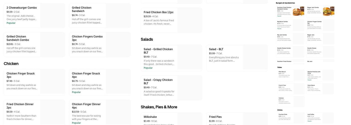 Jack's Menu