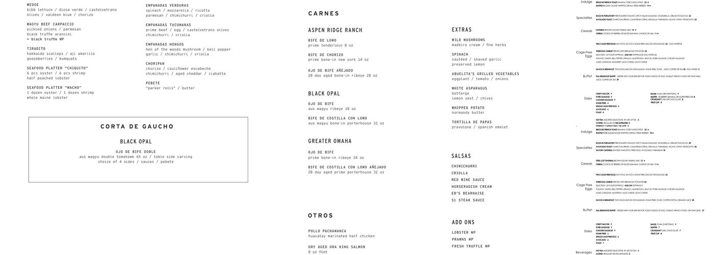 Corteza At Sendero Menu