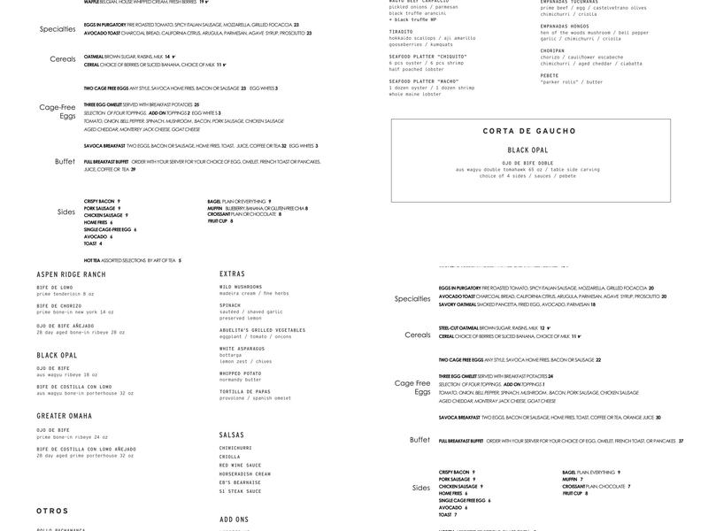 Corteza At Sendero Menu