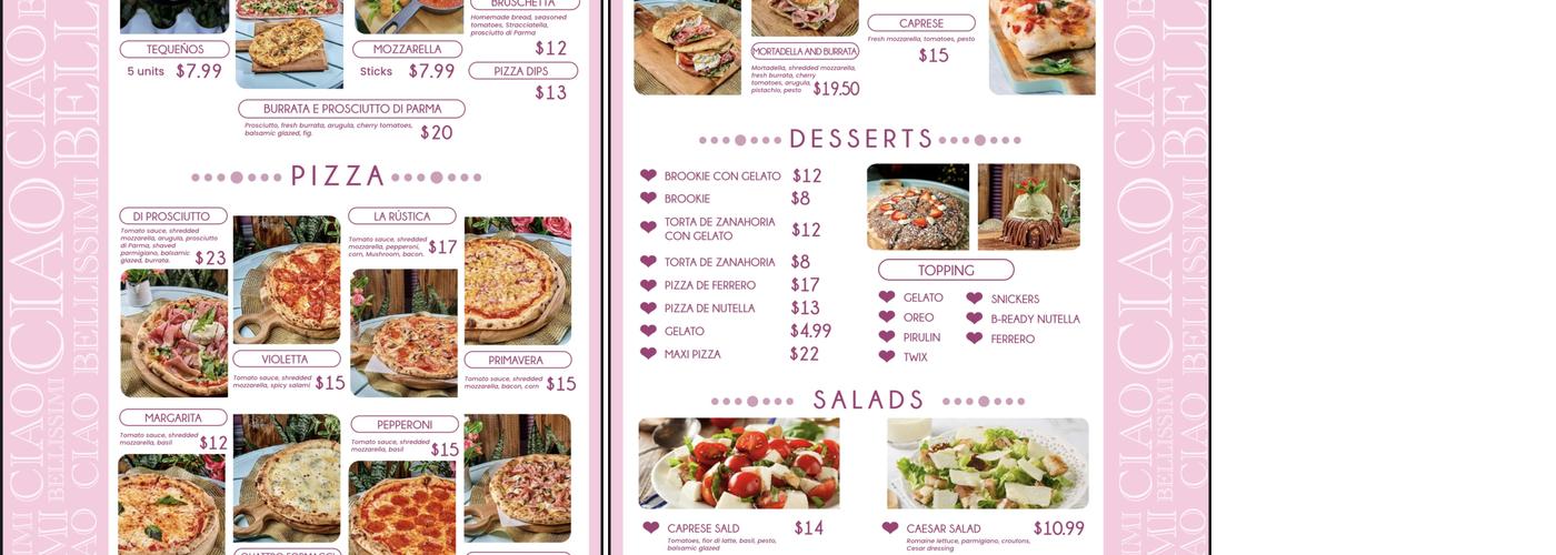 Ciao bellissimi Menu