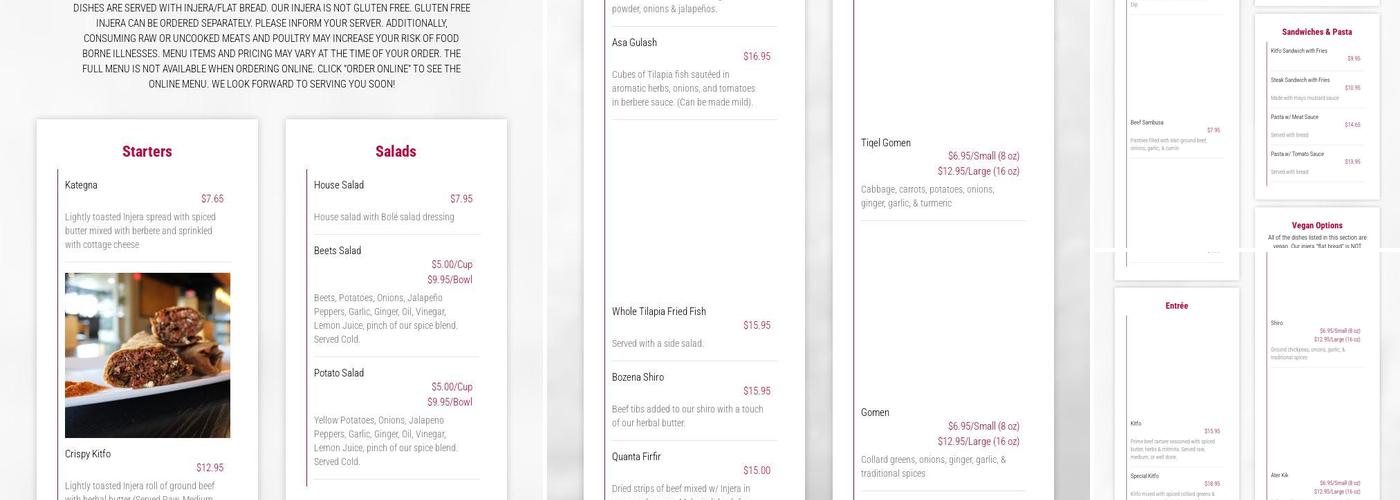 Bole Express Ethiopian Cuisine Menu