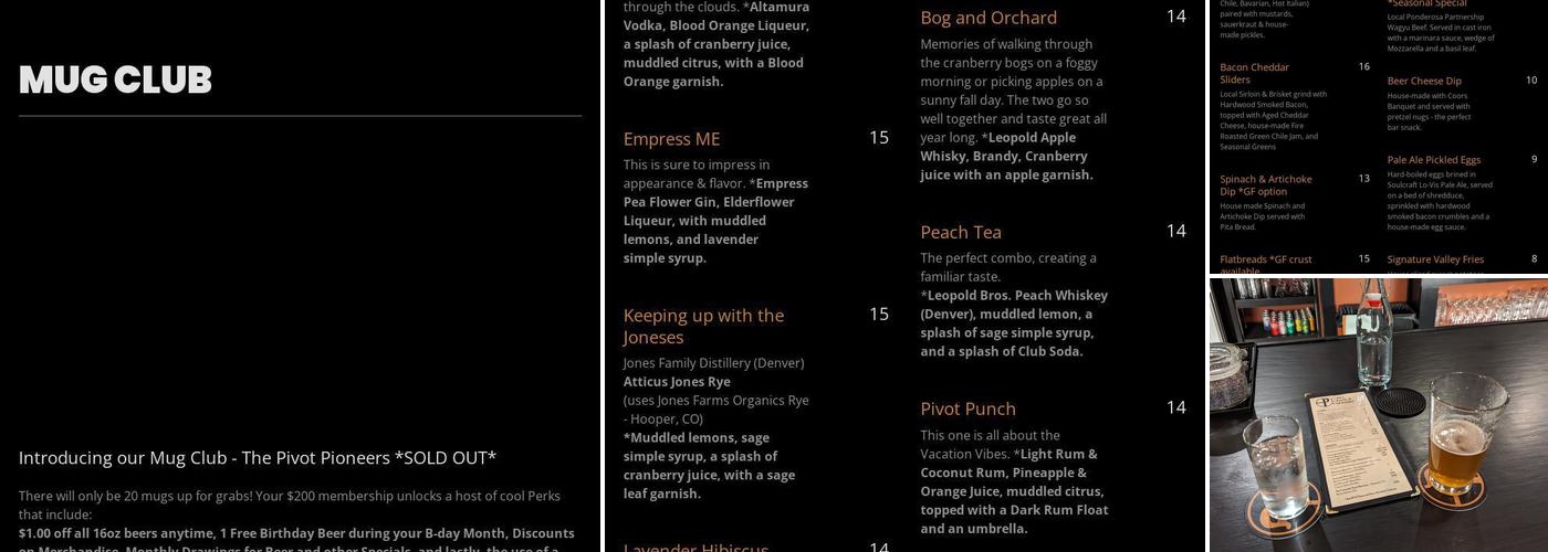 The Pivot Public House Menu