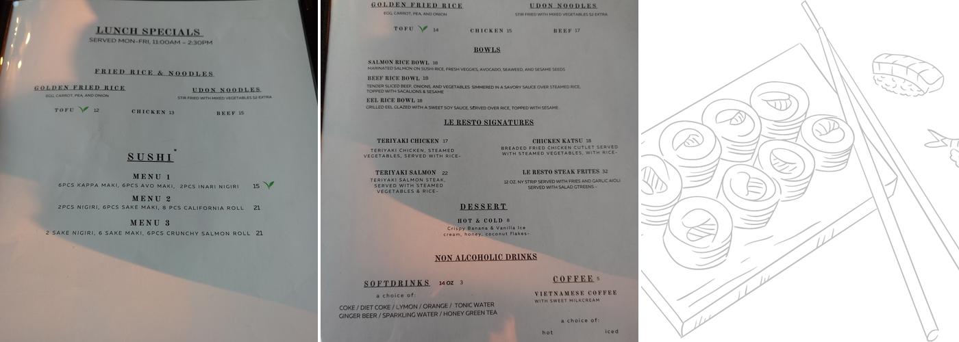 Le Resto: Sushi and Asian Fusion Cuisine Menu