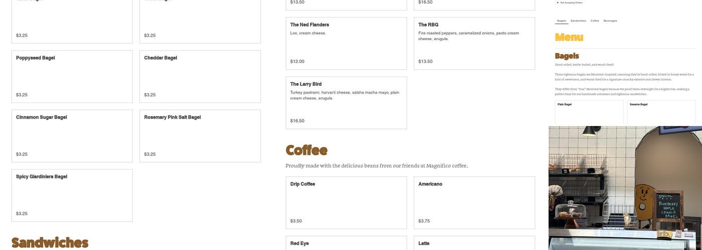 Lefty's Righteous Bagels Menu