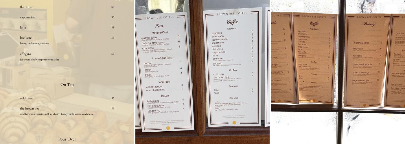 Brown Bee Coffee Menu