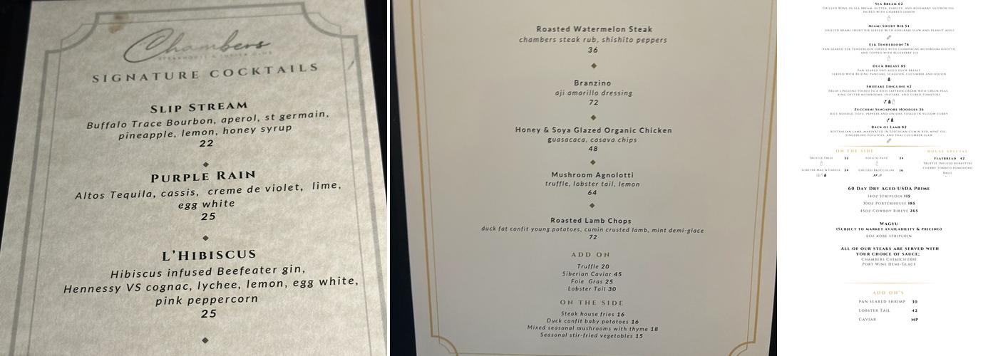 Chambers - Steakhouse & Supper Club Menu