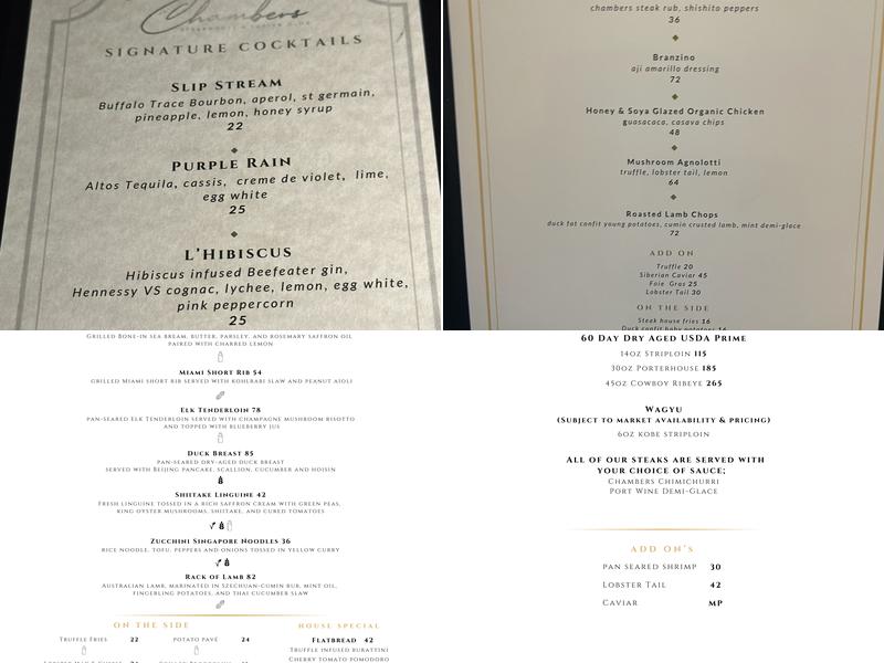 Chambers - Steakhouse & Supper Club Menu