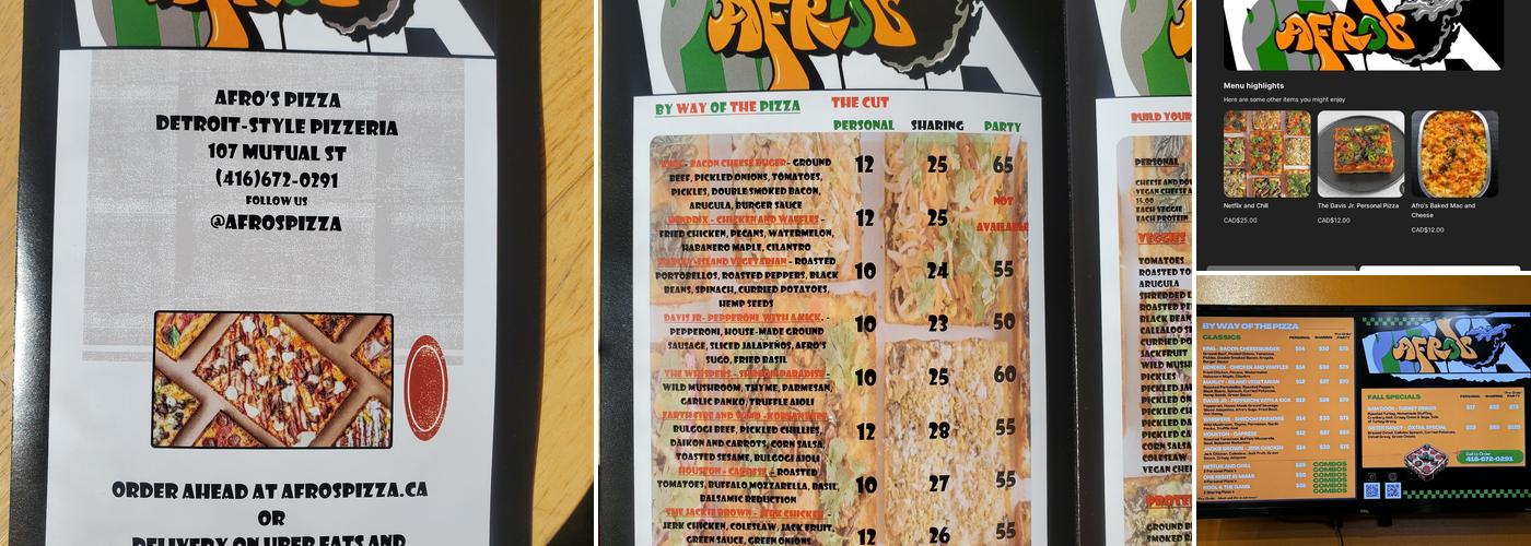 Afro's Pizza Menu