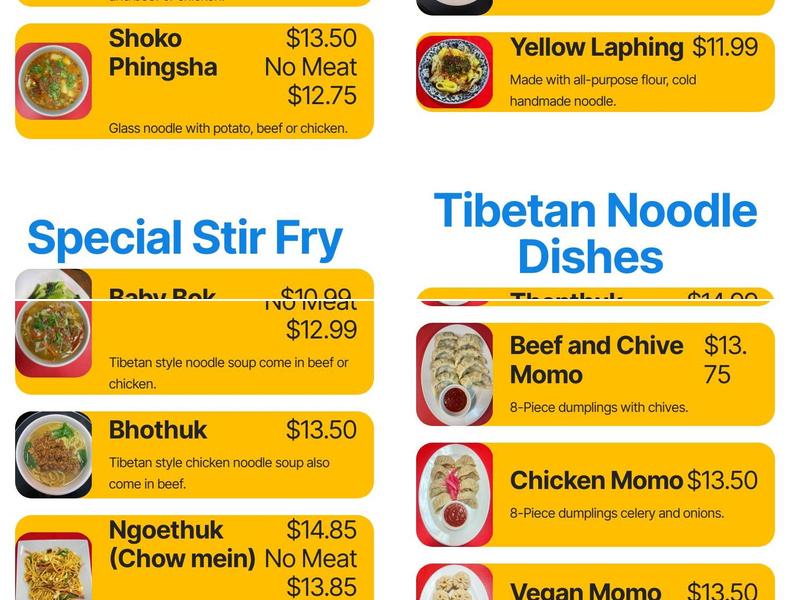 Tibet Kitchen Menu