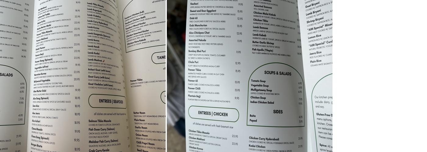 Agra Indian Masala - BYOB Menu