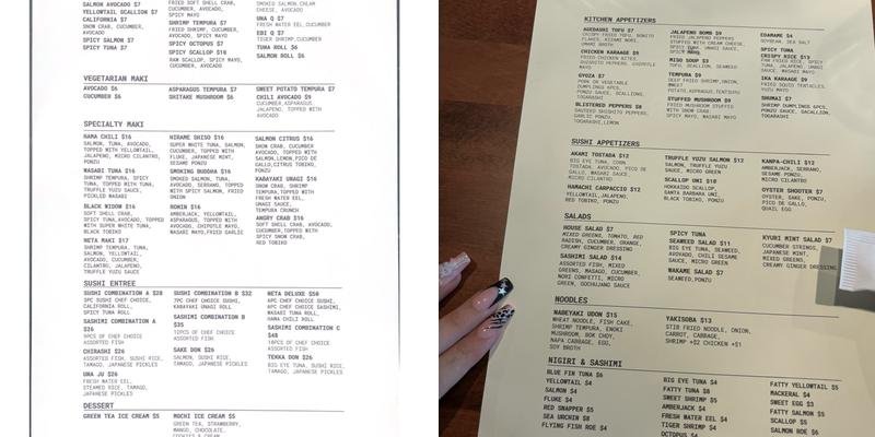 Neta Sushi Menu