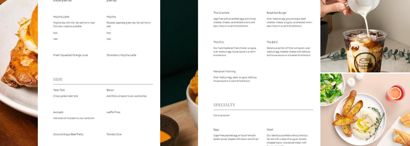 Egghead/ Sando Cafe Menu