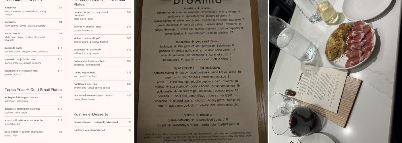 Proximo Menu