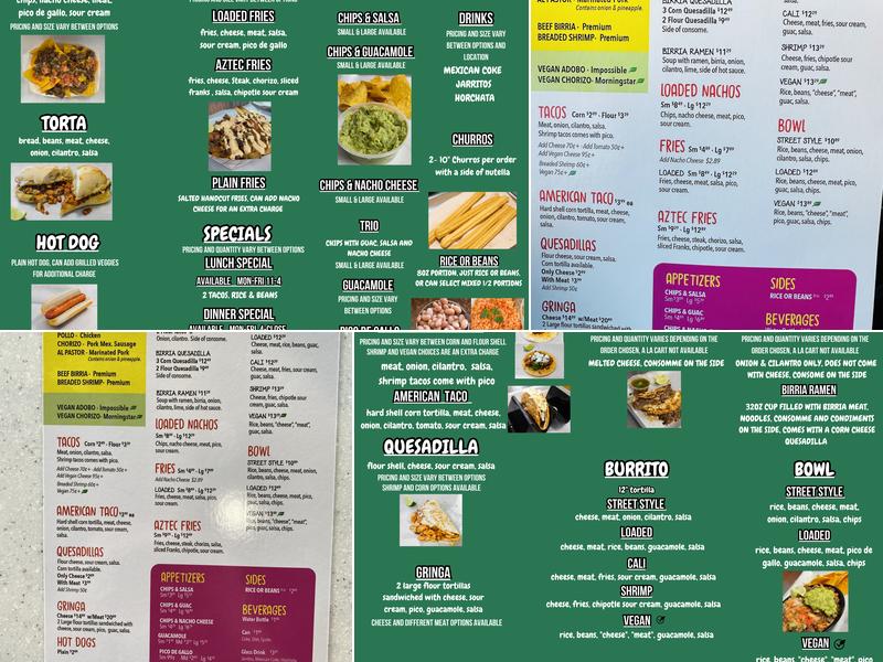 Taco bros Menu