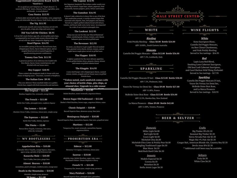 The Volstead Room of the Hale Street Center Menu