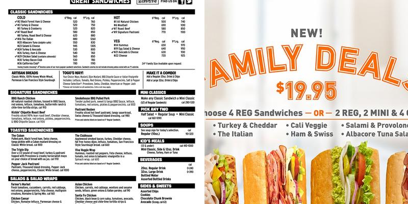 TOGO'S Sandwiches Menu