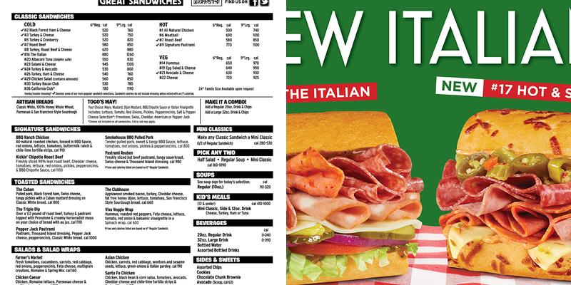 TOGO'S Sandwiches Menu