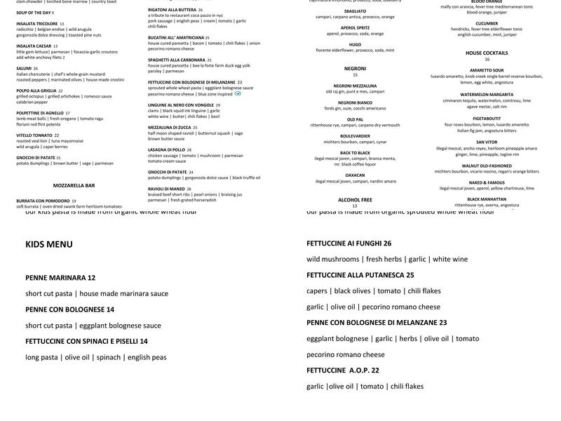 Mezzaluna Pasteria & Mozzarella Bar Menu