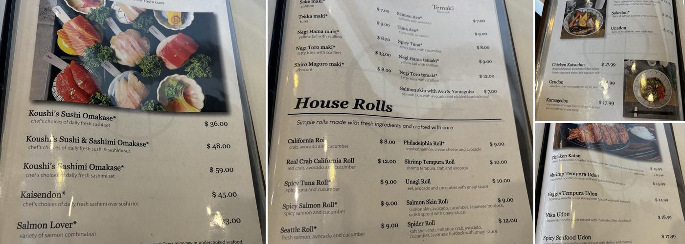 Sushi Koushi Menu