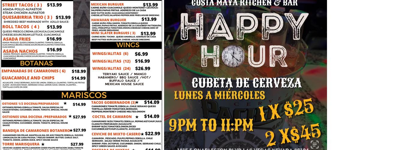 COSTA MAYA KITCHEN AND BAR Menu