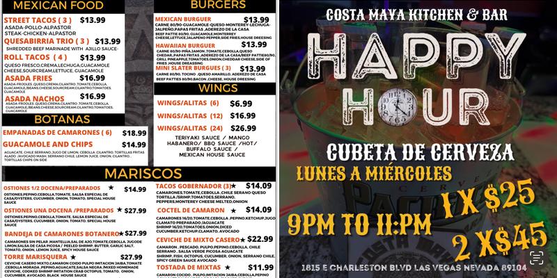 COSTA MAYA KITCHEN AND BAR Menu