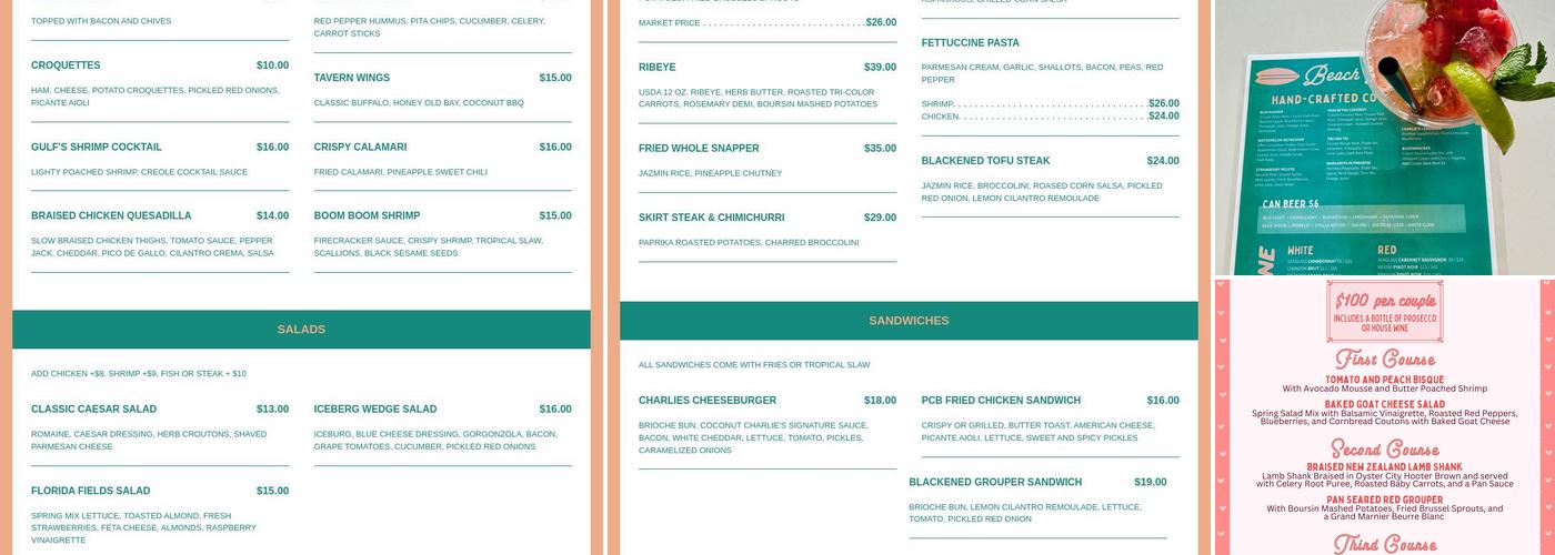 Coconut Charlie's Beach Bar & Grill Menu