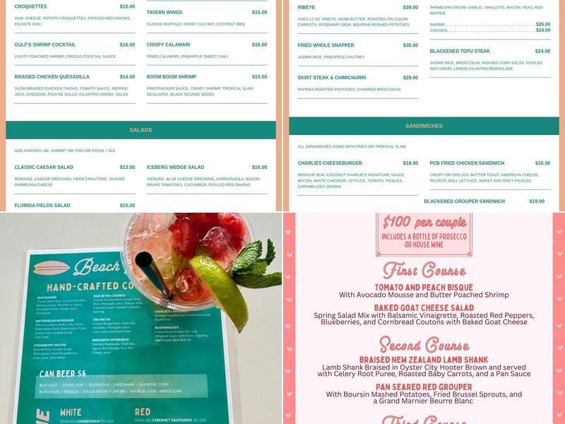 Coconut Charlie's Beach Bar & Grill Menu