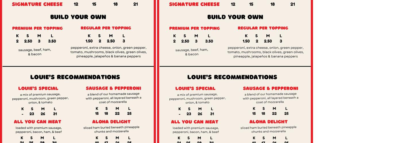 Louie's Una Pizza Menu