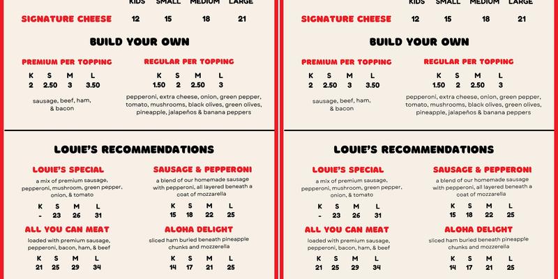 Louie's Una Pizza Menu