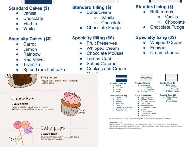 JAAMs Cakery Menu