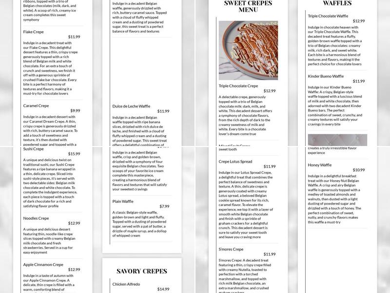 Kaffeinated Crepes and Coffee Menu