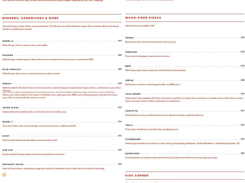 Uncle Mario's Garage Menu