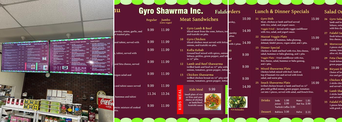 Gyro Shawrma Inc Menu