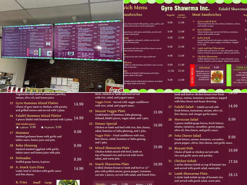 Gyro Shawrma Inc Menu
