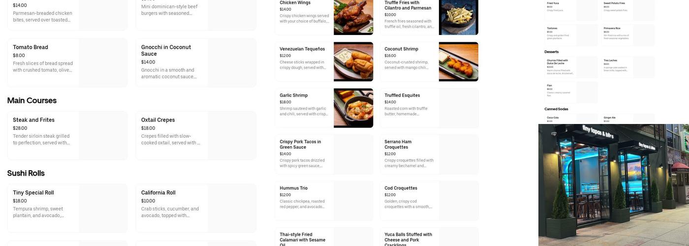 Tiny Tapas and Bites Menu