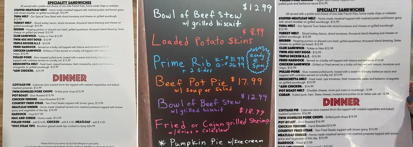 Friendly Diner Menu
