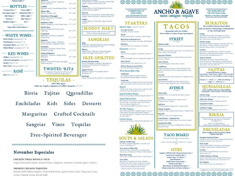 Ancho & Agave Menu