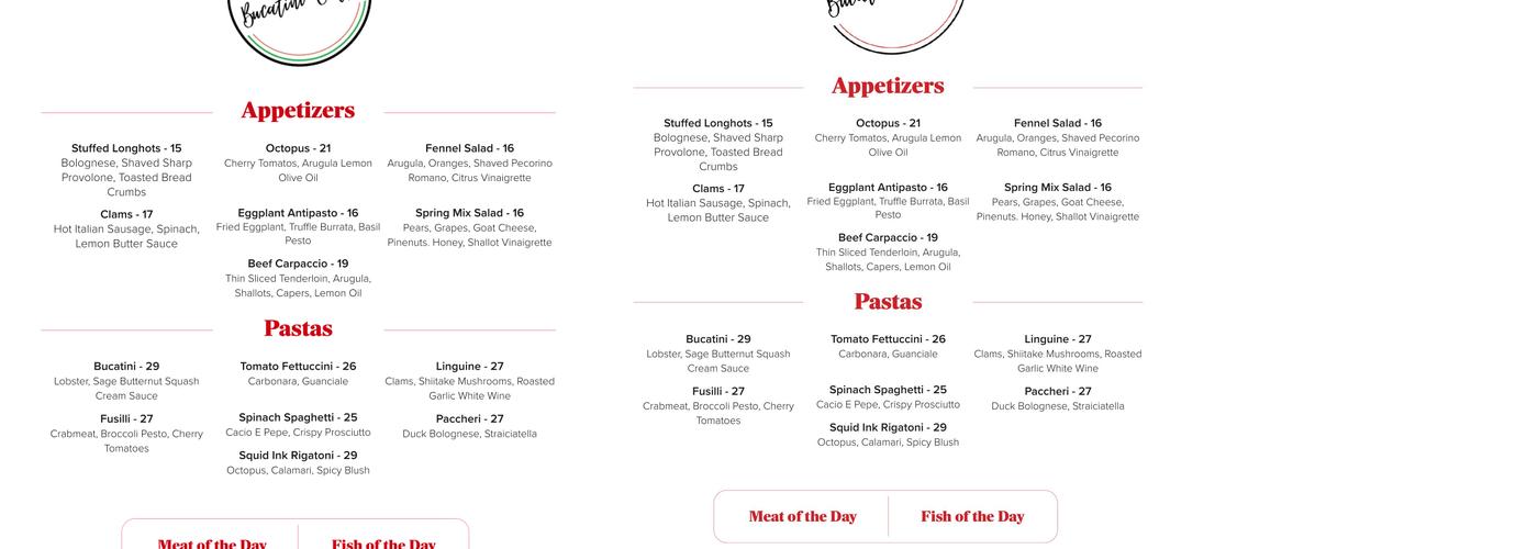 Bucatini Caffè Menu