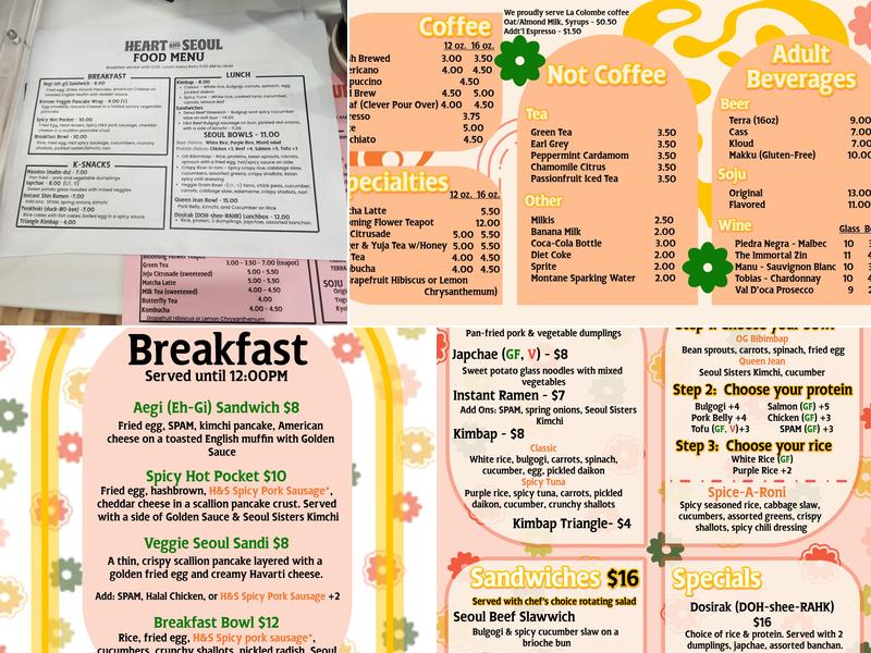 Heart & Seoul Cafe Menu