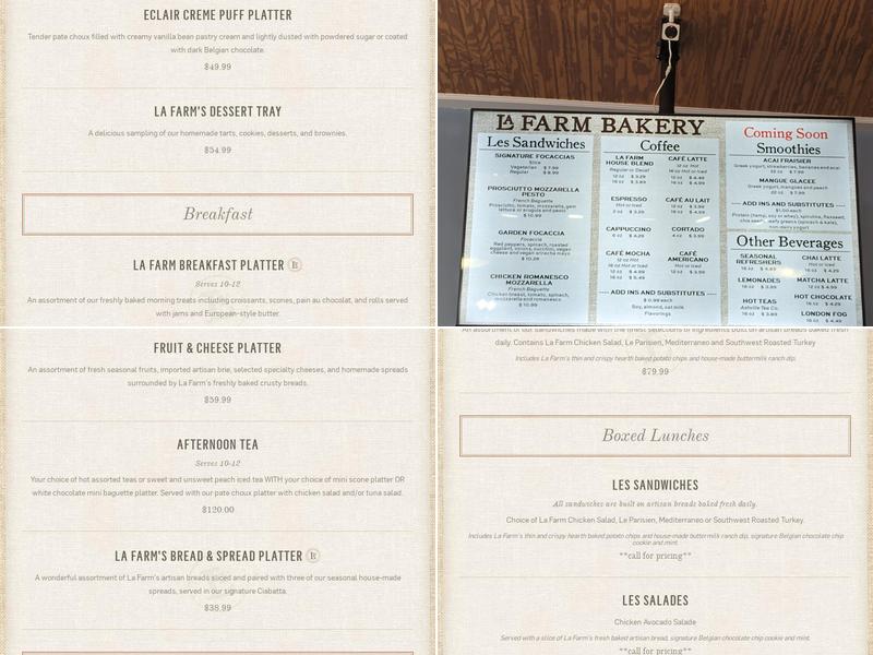 La Farm Bakery Menu