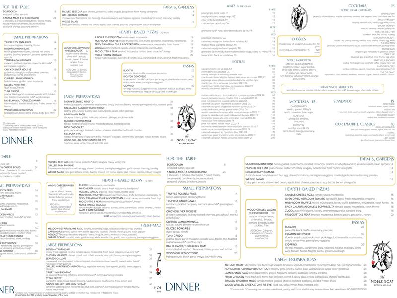 Noble Goat Menu