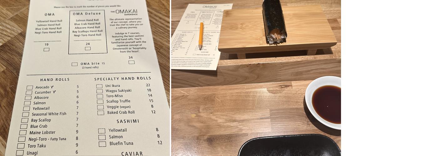 OMAKAI hand roll bar Menu