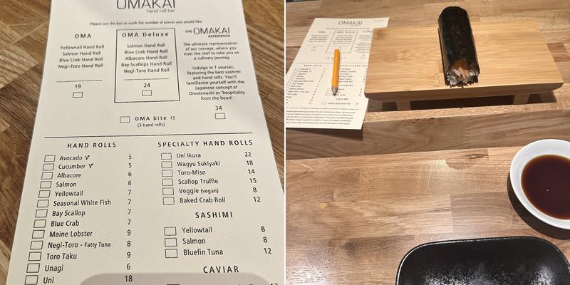 OMAKAI hand roll bar Menu