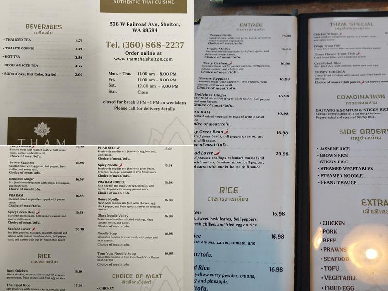 Tham Authentic Thai Cuisine Menu