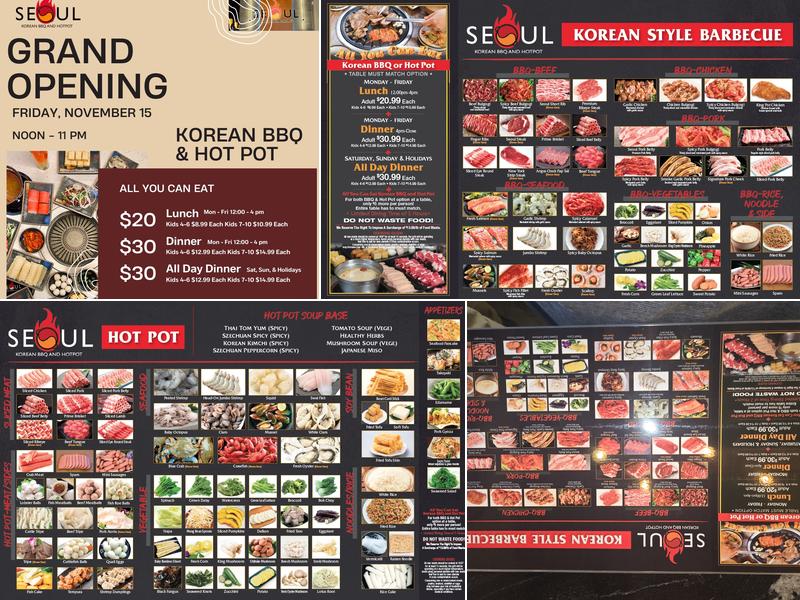 Seoul Korean BBQ and Hot Pot Menu