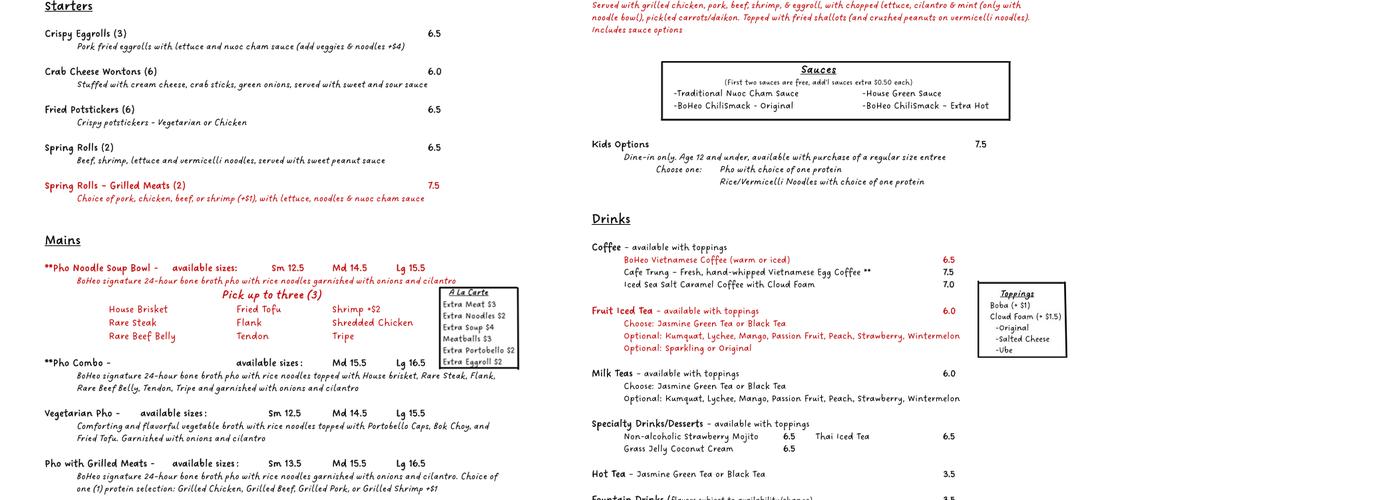 BoHeo Pho Kitchen Menu