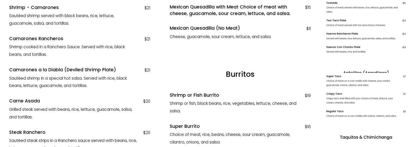 Bicho’s Menu
