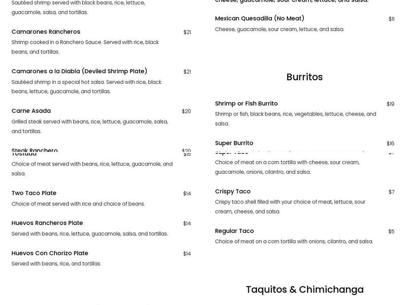 Bicho’s Menu