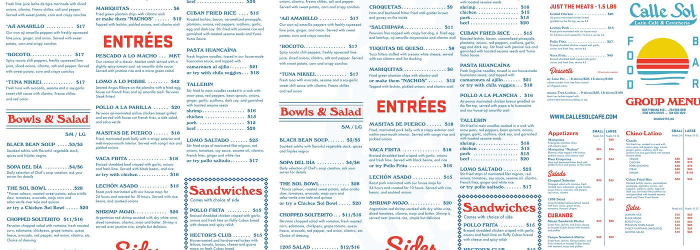 Calle Sol Latin Café & Cevicheria Menu