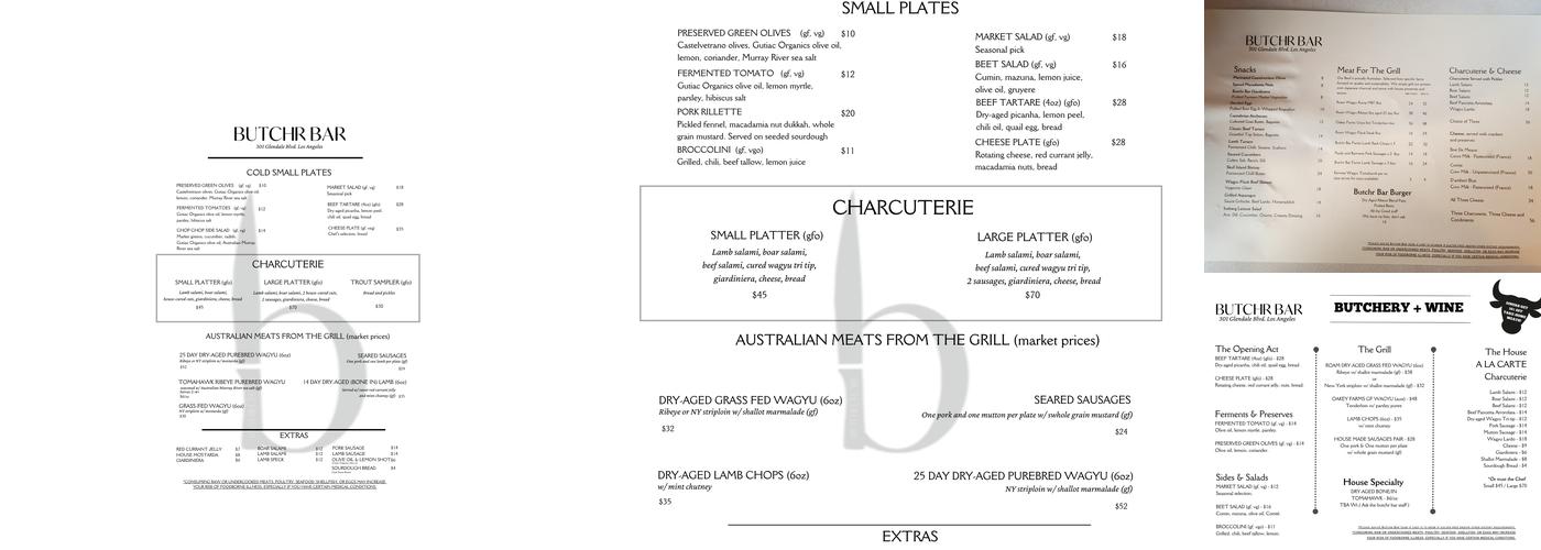 Butchr Bar Menu